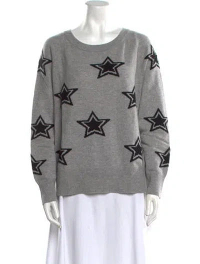 Pre-owned White + Warren Cashmere Printed Sweater In Gray