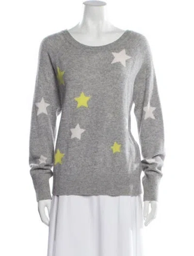 Pre-owned White + Warren Cashmere Printed Sweater In Gray