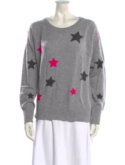 Pre-owned White + Warren Cashmere Printed Sweater In Gray