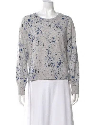 Pre-owned White + Warren Cashmere Printed Sweater In Gray