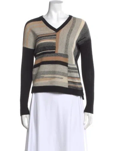 Pre-owned White + Warren Cashmere Printed Sweater In Gray