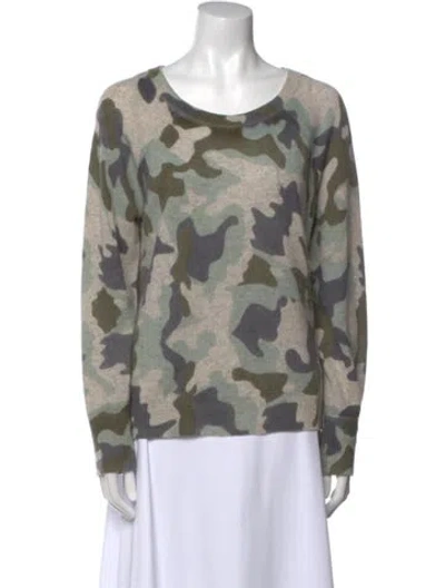 Pre-owned White + Warren Cashmere Printed Sweater In Green