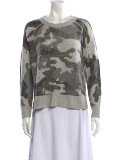 Pre-owned White + Warren Cashmere Printed Sweater In Green