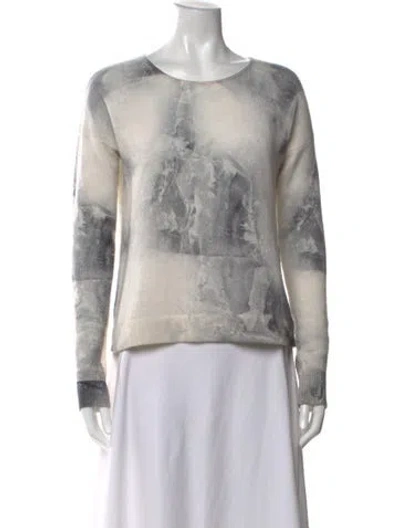 Pre-owned White + Warren Cashmere Printed Sweater In Grey