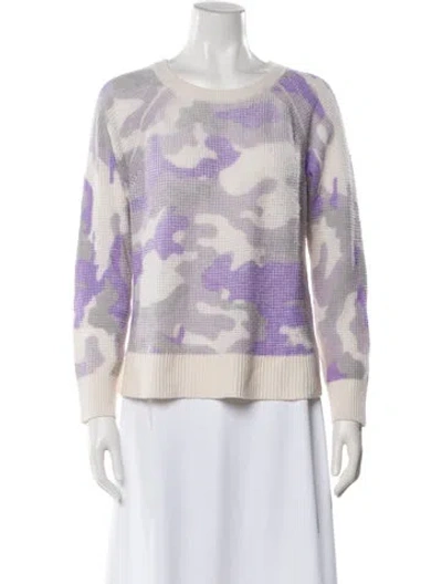 Pre-owned White + Warren Cashmere Printed Sweater In Purple