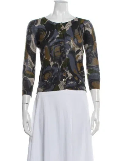 Pre-owned White + Warren Cashmere Printed Sweater In White