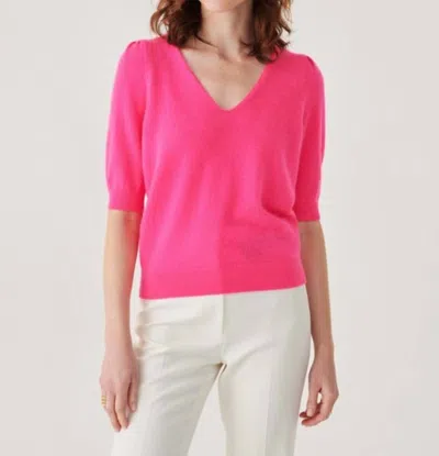 White + Warren Cashmere Puff Sleeve Top In Electric Magenta In Pink