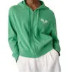 White + Warren Cashmere Racket Cropped Zip Hoodie In Retro Green In Green