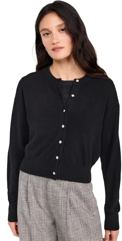 White + Warren Cashmere Rhinestone Button Cardigan Black In Black