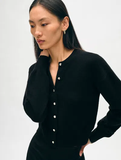 White + Warren Cashmere Rhinestone Button Cardigan Sweater In Black