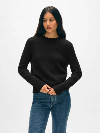 White + Warren Cashmere Rib Trim Crewneck Top In Black