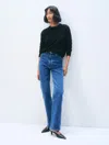 White + Warren Cashmere Rib Trim Crewneck Top In Black In Black