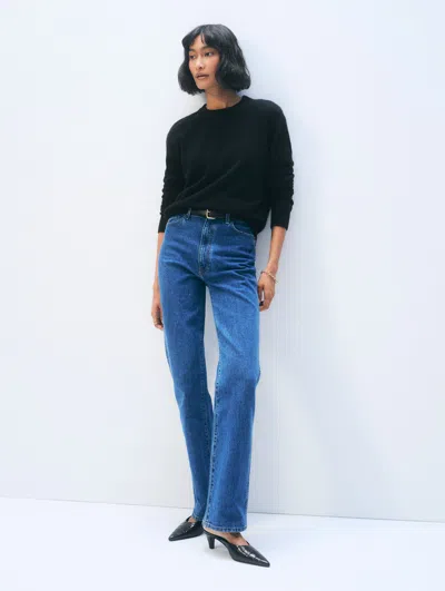 White + Warren Cashmere Rib Trim Crewneck Top In Black