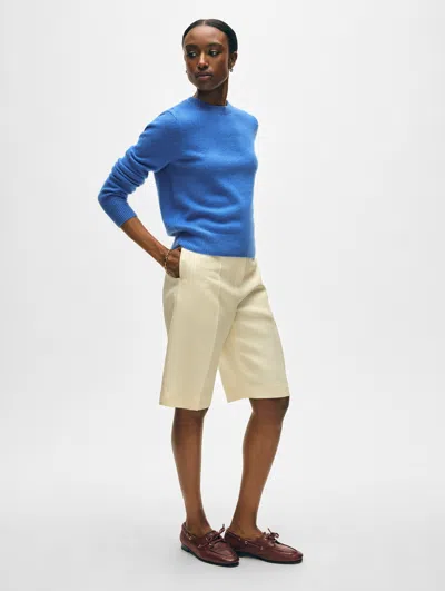 White + Warren Cashmere Rib Trim Crewneck Top In Blue Canvas