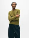 White + Warren Cashmere Rib Trim Crewneck Top In Bright Olive In Green