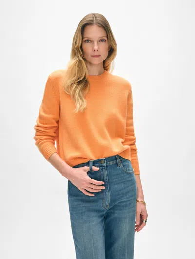 White + Warren Cashmere Rib Trim Crewneck Top In Bright Orange