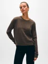 White + Warren Cashmere Rib Trim Crewneck Top In Deep Moss In Deep Moss