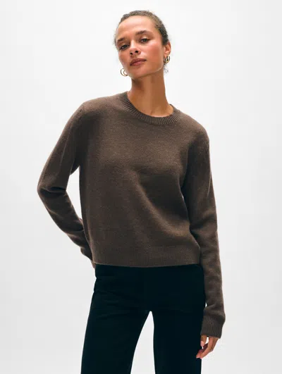 White + Warren Cashmere Rib Trim Crewneck Top In Deep Moss