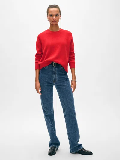 White + Warren Cashmere Rib Trim Crewneck Top In Desert Red