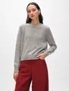 White + Warren Cashmere Rib Trim Crewneck Top In Grey Heather In Grey Heather
