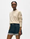 White + Warren Cashmere Rib Trim Crewneck Top In Natural Heather In Gray