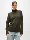 White + Warren Cashmere Rib Trim Standneck Sweater In Thyme Heather In Thyme Heather