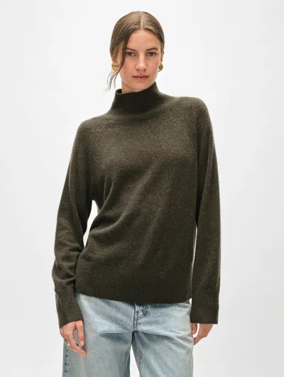 White + Warren Cashmere Rib Trim Standneck Sweater In Thyme Heather