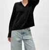 White + Warren Cashmere Rib Trim V Neck Sweater In Black