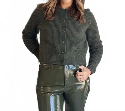 White + Warren Cashmere Ribbed Button Cardigan In Thyme Heather In Multi