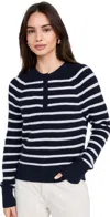 White + Warren Cashmere Ribbed Button Henley Deep Navy/soft White In Deep Navy/soft White