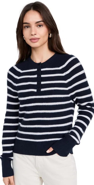 White + Warren Cashmere Ribbed Button Henley Deep Navy/soft White In Multi