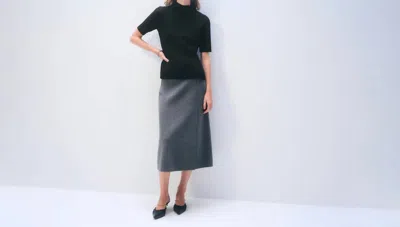 White + Warren Cashmere Ribbed Mockneck Top In Black