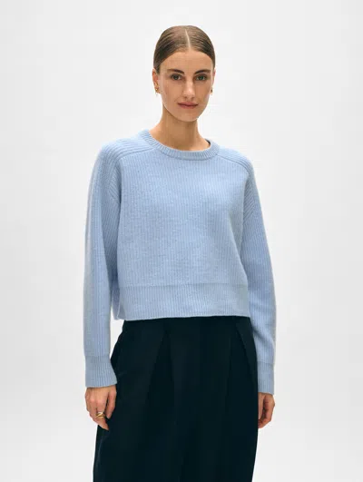 White + Warren Cashmere Ribbed Saddle Sleeve Crewneck Top In Icy Blue