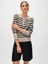White + Warren Cashmere Ribbed Striped Henley Sweater In Sandwisp/black In Sandwisp/black