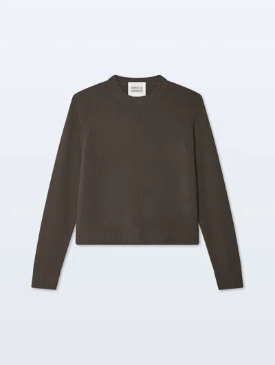 White + Warren Cashmere Ribbed Trim Crewneck Top In Deep Moss In Green