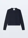 White + Warren Cashmere Ribbed Trim Crewneck Top In Deep Navy Blue In Blue