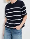 White + Warren Cashmere Roll Trim T-shirt Sweater In Deep Navy Blue/soft White In Black