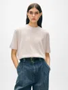 White + Warren Cashmere Roll Trim T-shirt Sweater In Soft White In Soft White