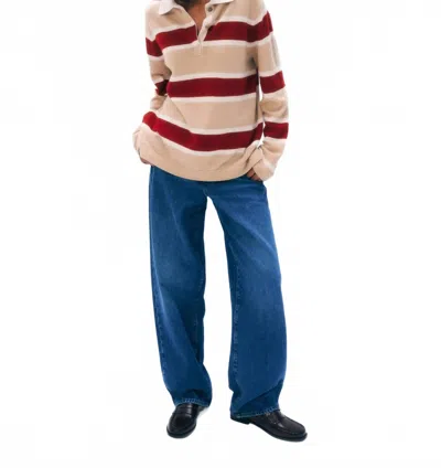 White + Warren Cashmere Rugby Polo Top In Muted Camel In Blue