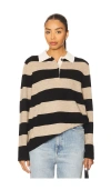 White + Warren Cashmere Rugby Stripe Polo In Black