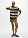 White + Warren Cashmere Rugby Stripe Polo Sweater In Taupe/black In Multi
