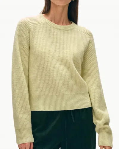 White + Warren Cashmere Saddle Sleeve Crewneck Sweater In Chartreuse In Yellow