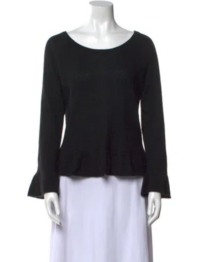 Pre-owned White + Warren Cashmere Scoop Neck Sweater In Black