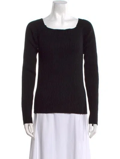 Pre-owned White + Warren Cashmere Scoop Neck Sweater In Black