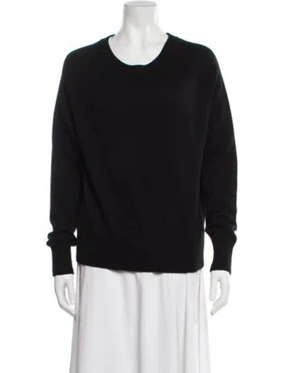 Pre-owned White + Warren Cashmere Scoop Neck Sweater In Black