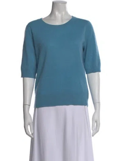 Pre-owned White + Warren Cashmere Scoop Neck Sweater In Blue