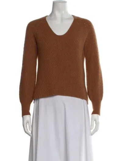 Pre-owned White + Warren Cashmere Scoop Neck Sweater In Brown