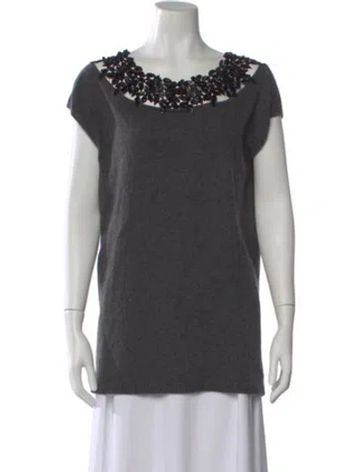 Pre-owned White + Warren Cashmere Scoop Neck Sweater In Gray