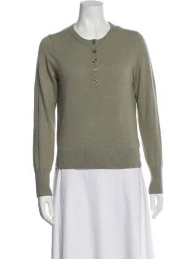 Pre-owned White + Warren Cashmere Scoop Neck Sweater In Green
