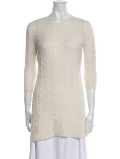 Pre-owned White + Warren Cashmere Scoop Neck Sweater In White